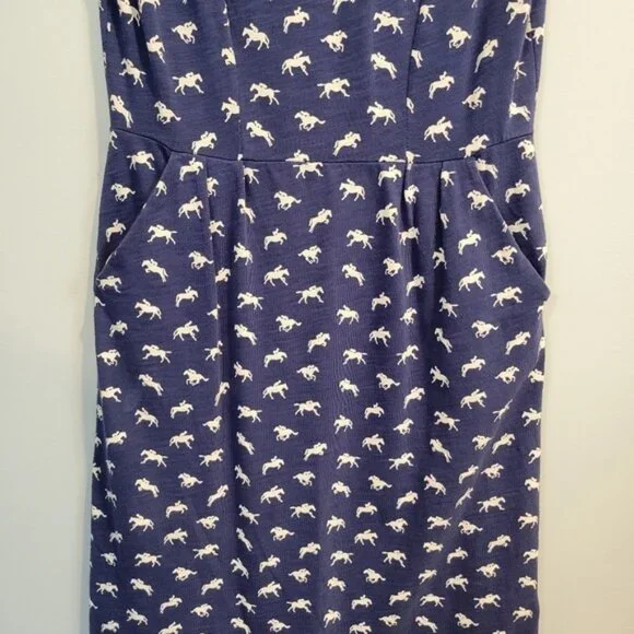 Boden | Phoebe Jersey Horse Printed Equestrian Dress Navy Blue - Picture 8 of 8